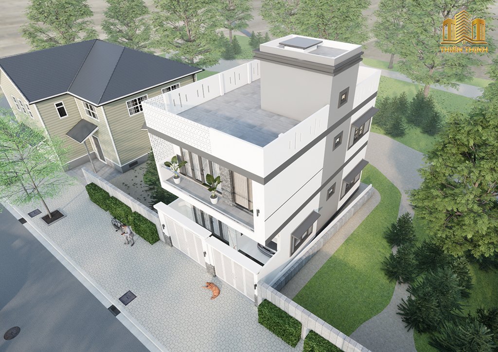 Phối cảnh mặt tiền nhà phố 2 tầng hiện đại tại Ninh Hòa | Hướng nhìn trên xuống